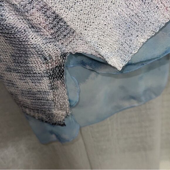 SIONI L White Blue Pink Cloud Floral Reverse Knit Sweater Blouse Pullover - Picture 8 of 11